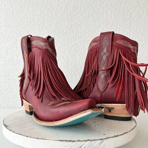 Lane SENITA FALLS Womens Cowboy Bootie 8 Red Fringe Western Short Cowgirl Boots